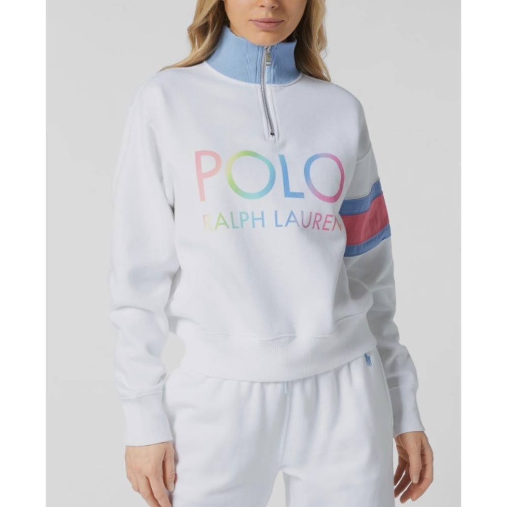 Polo by Ralph Lauren White Cowl Neck Sweater with Multicolor Logo